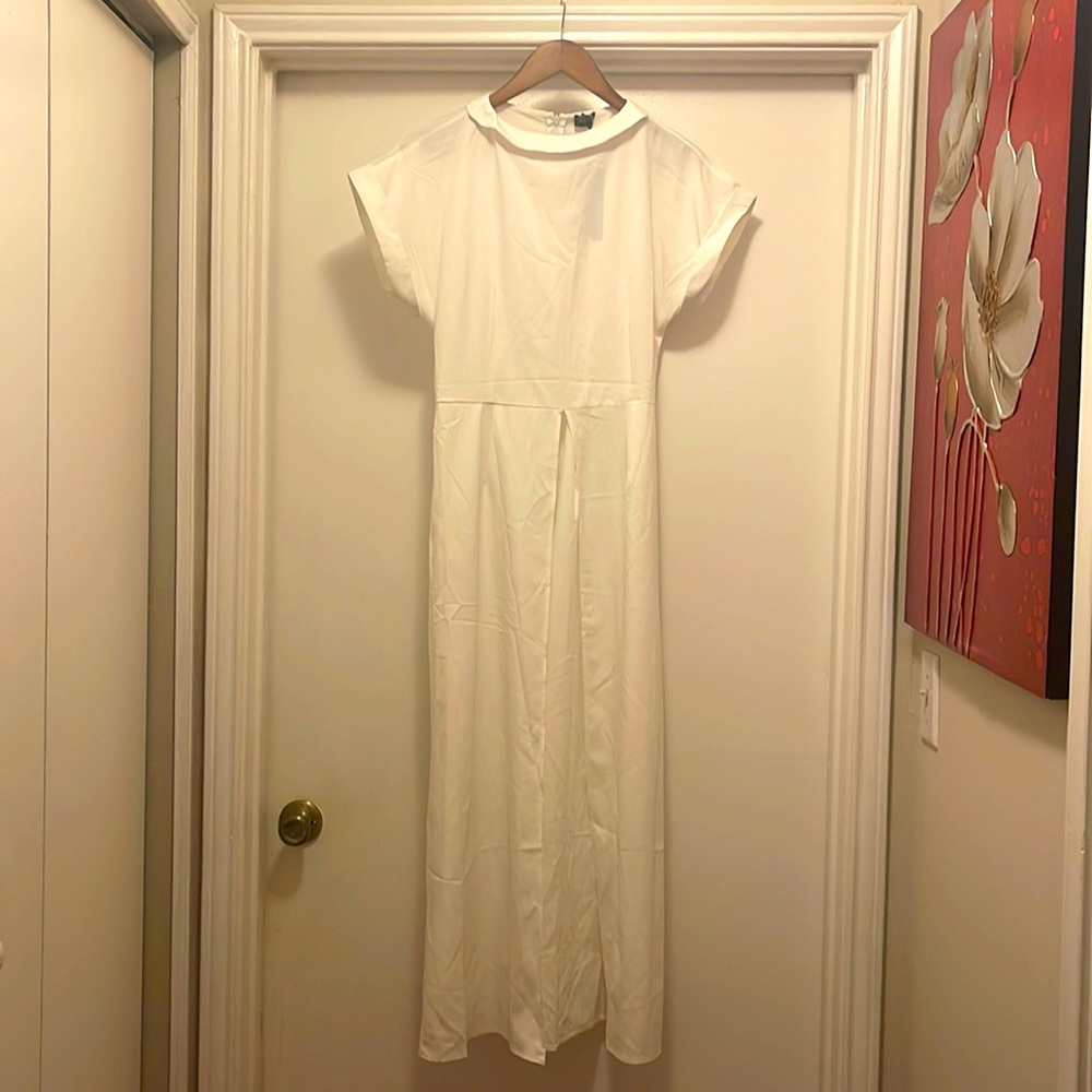 New white Spilt zipper up Long Shirt